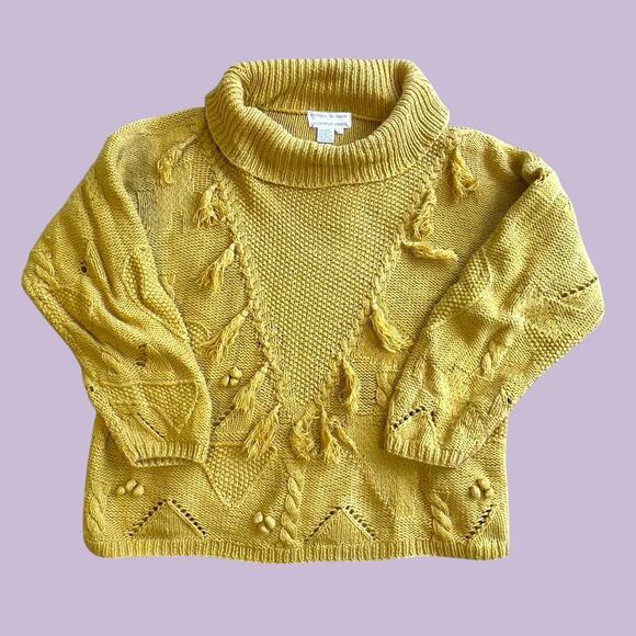 Jennifer Reed hand knitted yellow vintage sweater with tassels large - Picture 3 of 13